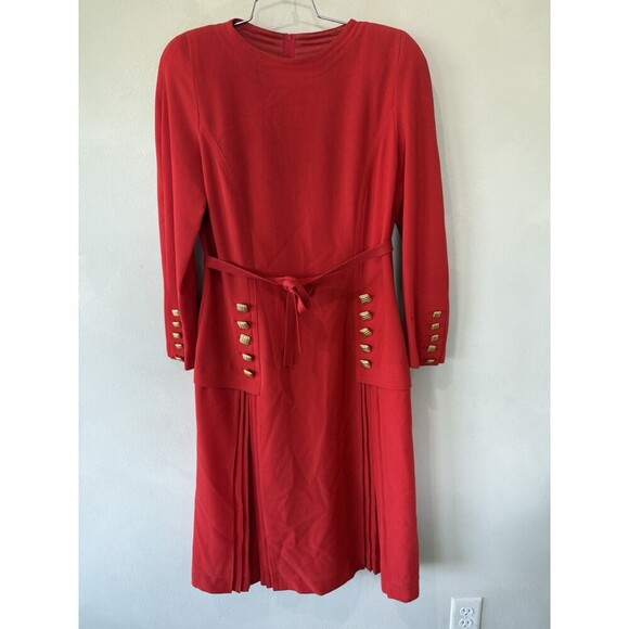 Louis Feraud Dresses & Skirts - VTG Louis Feraud Women’s Long sleeve Red Wool Midi Dress 12 Vintage